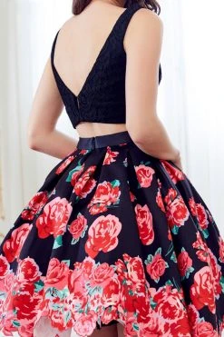 Angela & Alison - 72025 Two Piece Lace Floral Printed Dress Cocktail Dresses