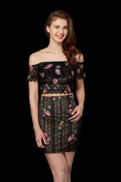 Cocktail Dresses Angela & Alison - 72027 Two Piece Floral Lace Embroidered Dress