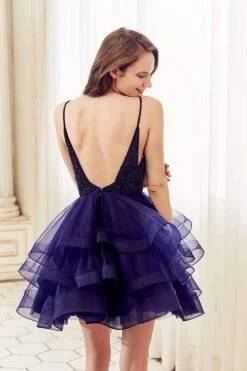 Angela & Alison - 72034 Sequined Plunging Layered Tulle Dress 11 Angela & Alison - 72034 Sequined Plunging Layered Tulle Dress