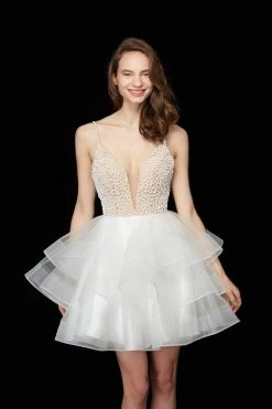 Angela & Alison - 72034 Sequined Plunging Layered Tulle Dress 12 Angela & Alison - 72034 Sequined Plunging Layered Tulle Dress