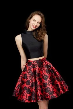 Angela & Alison - 72035 Two Piece Satin Floral Printed A-line Dress Cocktail Dresses