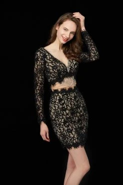 Angela & Alison - 72036 Bedazzled Long Sleeve Lace Sheath Dress Cocktail Dresses 6 Angela & Alison - 72036 Bedazzled Long Sleeve Lace Sheath Dress Cocktail Dresses