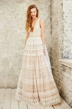 Angela & Alison - 771004 Sophisticated V-Neck Laced Ball Gown Formal Gowns