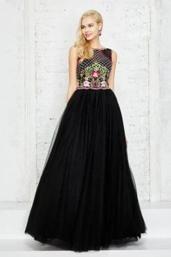 Angela & Alison - 771011 Sleeveless Bateau Floral Applique Long Gown