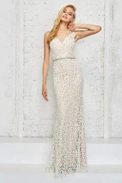 Angela & Alison - 771018 Full Lace Overlay Sheer Open Back Long Prom Dress Formal Gowns