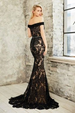 Angela & Alison - 771019 Off Shoulder Full Lace Overlay Long Prom Dress Formal Gowns