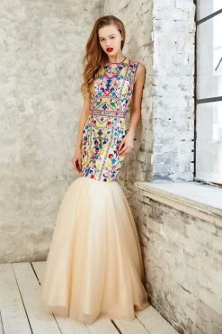 Formal Gowns Angela & Alison - 771023 Multi-colored Embroidery Detailed Mermaid Gown