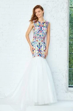 Formal Gowns Angela & Alison - 771023 Multi-colored Embroidery Detailed Mermaid Gown