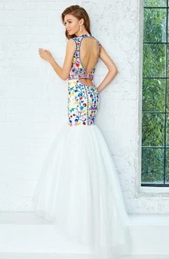 Formal Gowns Angela & Alison - 771023 Multi-colored Embroidery Detailed Mermaid Gown