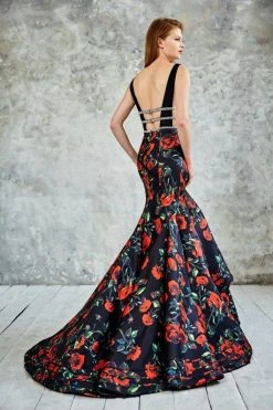 Formal Gowns Angela & Alison - 771030 Floral Print V-Neck Cutout Long Evening Gown 7 Formal Gowns Angela & Alison - 771030 Floral Print V-Neck Cutout Long Evening Gown