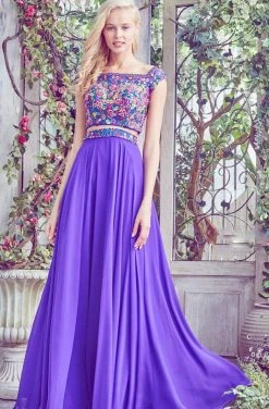 Formal Gowns Angela & Alison - 771032 Off Shoulder Floral Top Two Piece Dress