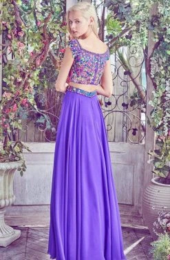 Formal Gowns Angela & Alison - 771032 Off Shoulder Floral Top Two Piece Dress