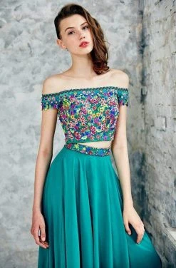 Formal Gowns Angela & Alison - 771032 Off Shoulder Floral Top Two Piece Dress