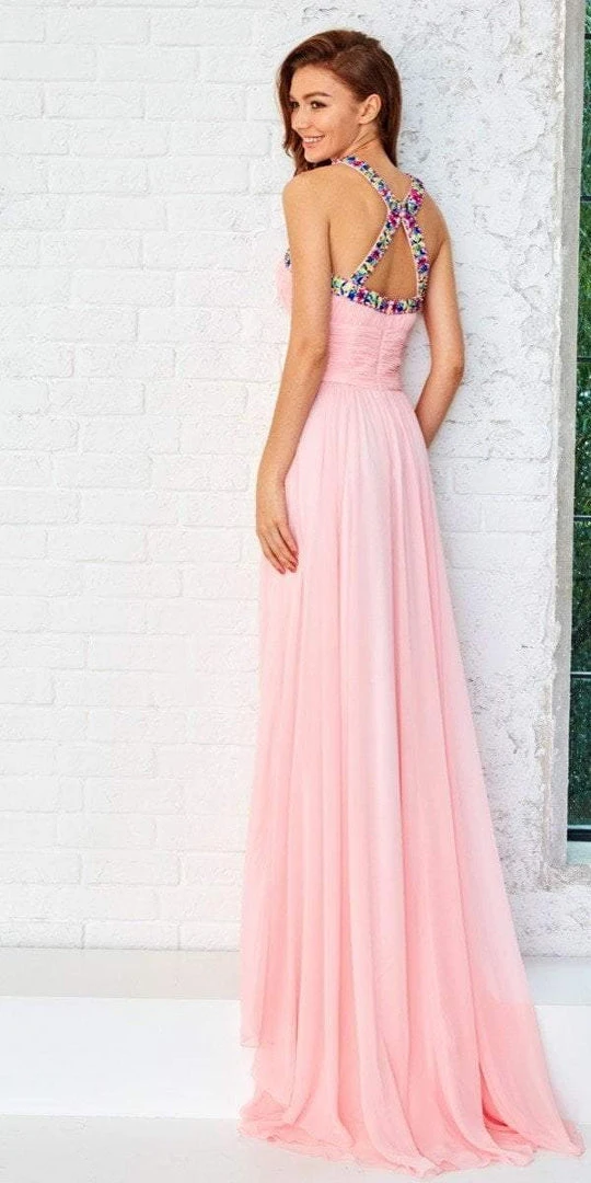 Formal Gowns Angela & Alison - 771044 Halter Style Multi-Color Floral Strap Long Gown 5 Formal Gowns Angela & Alison - 771044 Halter Style Multi-Color Floral Strap Long Gown