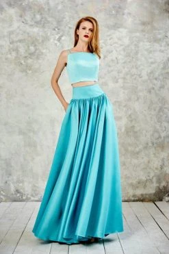 Formal Gowns Angela & Alison - 771078 Lustrous Two Piece Long Pleated Evening Gown