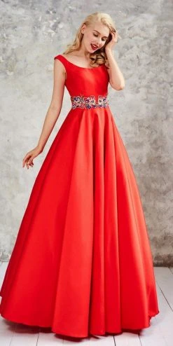 Formal Gowns Angela & Alison - 771081 Radiant Bateau A-Line Long Evening Gown