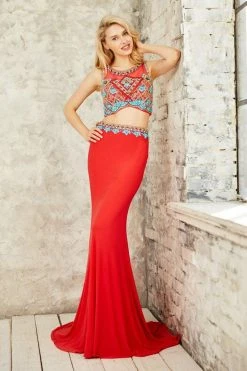Formal Gowns Angela & Alison - 771095 Exquisite Beaded Illusion Jewel Neck Two-Piece Jersey Dress
