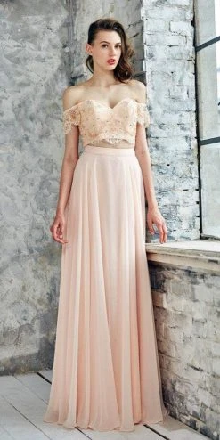 Formal Gowns Angela & Alison - 771104 Lace Off The Shoulder Two-Piece Dress