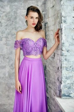 Formal Gowns Angela & Alison - 771104 Lace Off The Shoulder Two-Piece Dress