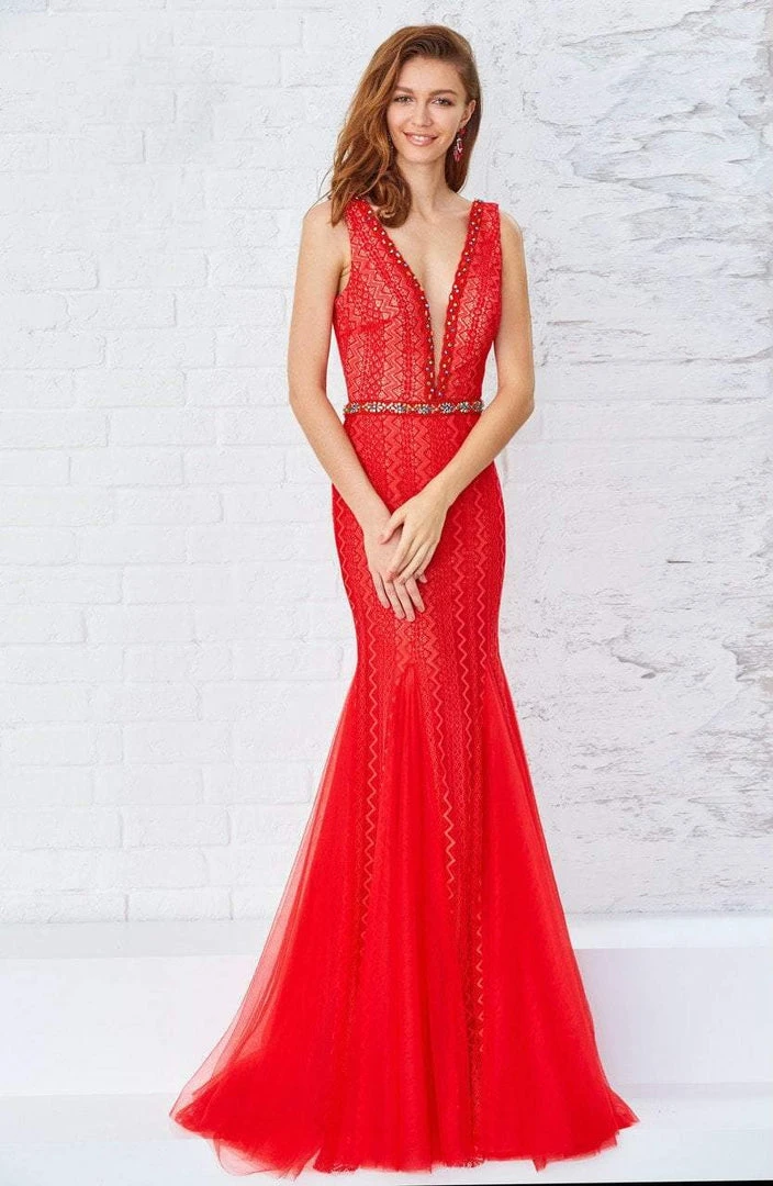 Angela & Alison - 771142 Laced And Beaded Deep V Neck Fit And Flare Gown Formal Gowns 3 Angela & Alison - 771142 Laced And Beaded Deep V Neck Fit And Flare Gown Formal Gowns