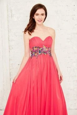 Angela & Alison - 771143 Strapless Multi-colored Embroidered Ruched Sweetheart Chiffon Dress Formal Gowns