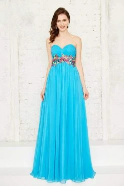 Angela & Alison - 771143 Strapless Multi-colored Embroidered Ruched Sweetheart Chiffon Dress Formal Gowns