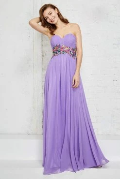 Angela & Alison - 771143 Strapless Multi-colored Embroidered Ruched Sweetheart Chiffon Dress Formal Gowns