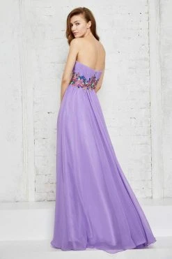 Angela & Alison - 771143 Strapless Multi-colored Embroidered Ruched Sweetheart Chiffon Dress Formal Gowns