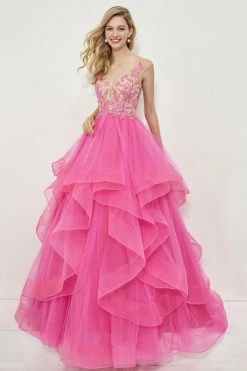 Angela & Alison - 81004 Cap Sleeve Low Floral Embroidered Ballgown Formal Gowns