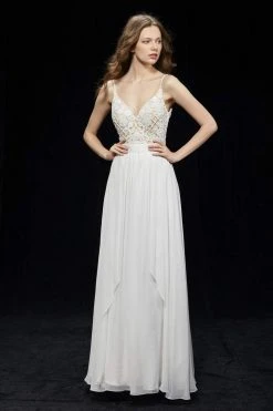 Angela & Alison - 81007 Floral Lattice Beaded Draping Chiffon Gown Formal Gowns