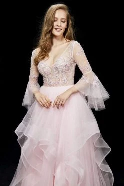 Angela & Alison - 81011 Quarter Sleeve Flounce Illusion Ballgown 10 Angela & Alison - 81011 Quarter Sleeve Flounce Illusion Ballgown