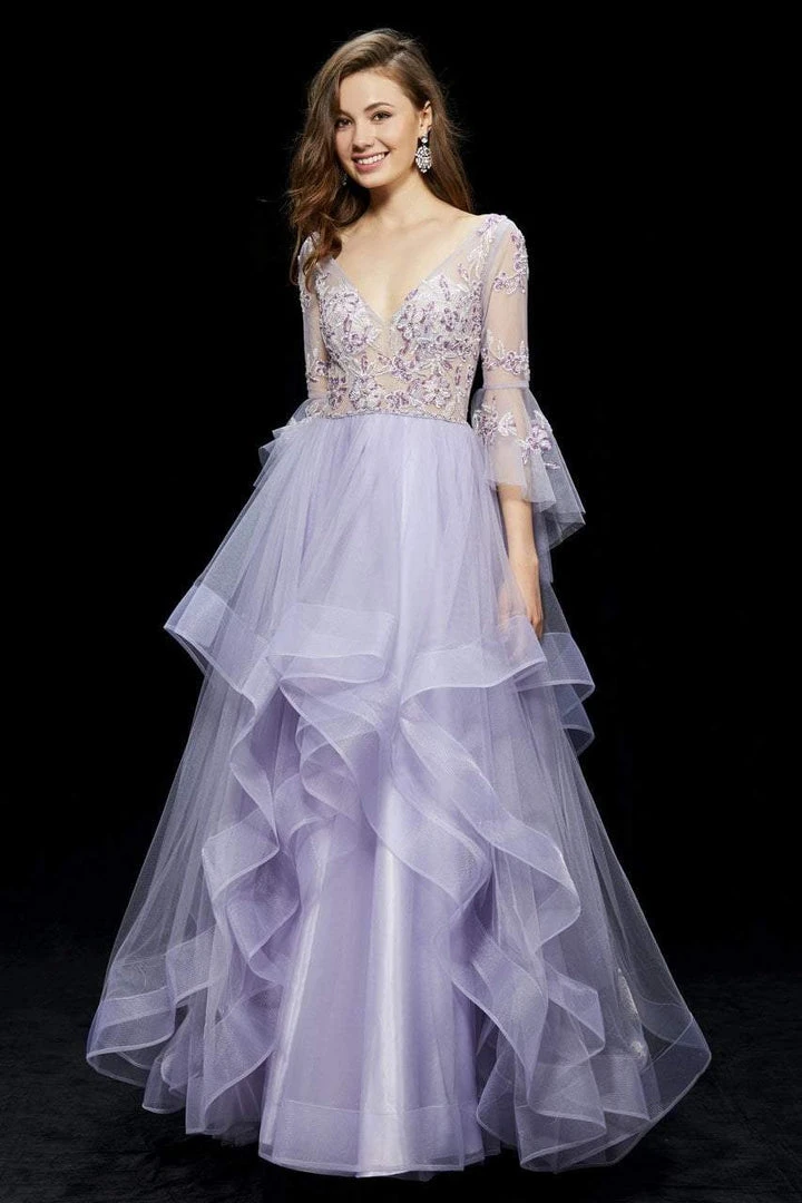 Angela & Alison - 81011 Quarter Sleeve Flounce Illusion Ballgown 5 Angela & Alison - 81011 Quarter Sleeve Flounce Illusion Ballgown