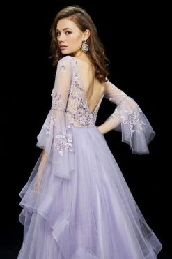 Angela & Alison - 81011 Quarter Sleeve Flounce Illusion Ballgown 13 Angela & Alison - 81011 Quarter Sleeve Flounce Illusion Ballgown