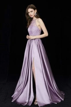 Angela & Alison - 81015 Ornate Illusion High Halter High Slit Gown 10 Angela & Alison - 81015 Ornate Illusion High Halter High Slit Gown