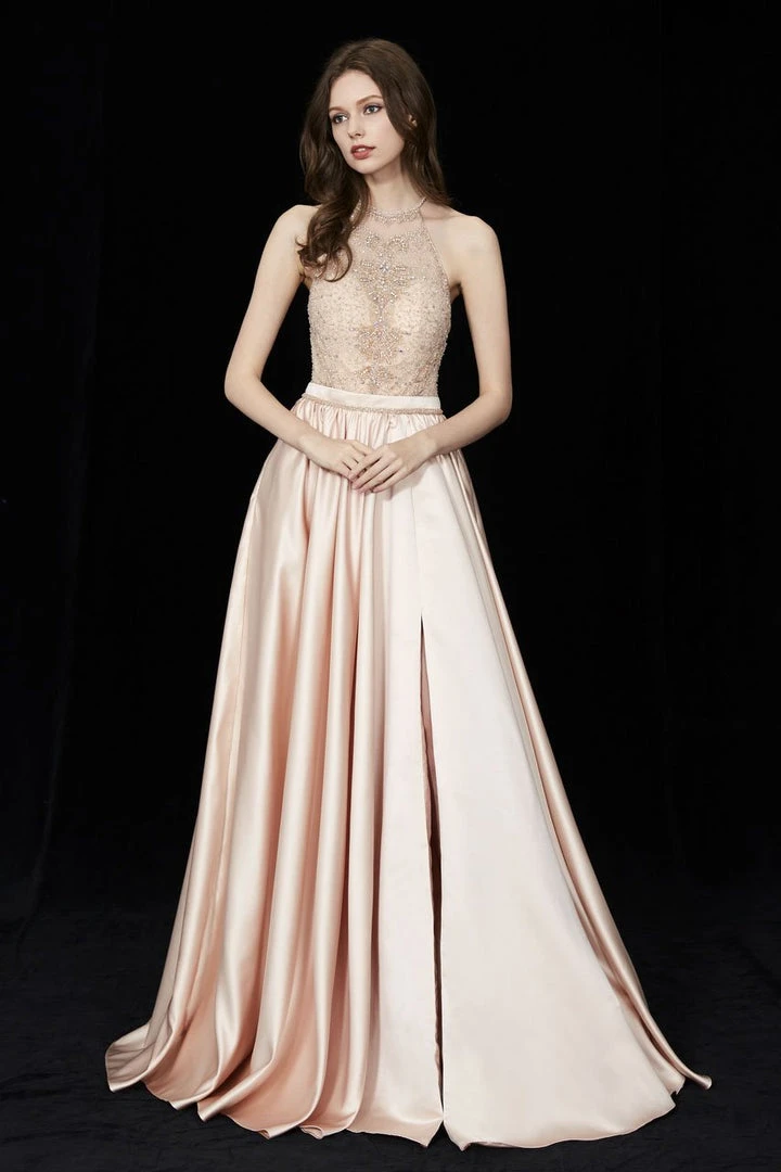 Angela & Alison - 81015 Ornate Illusion High Halter High Slit Gown 6 Angela & Alison - 81015 Ornate Illusion High Halter High Slit Gown