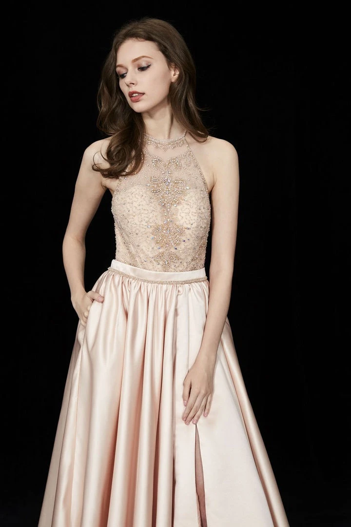 Angela & Alison - 81015 Ornate Illusion High Halter High Slit Gown 7 Angela & Alison - 81015 Ornate Illusion High Halter High Slit Gown