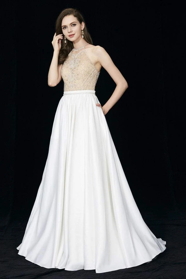 Angela & Alison - 81015 Ornate Illusion High Halter High Slit Gown 8 Angela & Alison - 81015 Ornate Illusion High Halter High Slit Gown