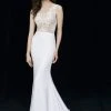 Angela & Alison - 81017 Sleeveless Embroidered Illusion Sheath Gown