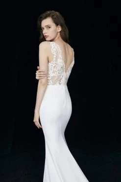 Angela & Alison - 81017 Sleeveless Embroidered Illusion Sheath Gown