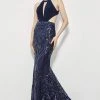 Formal Gowns Angela & Alison - 81020 High Halter Multi-Cutout Sequined Gown
