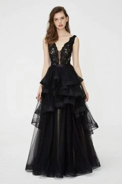 Formal Gowns Angela & Alison - 81025 Scalloped Plunge Lace Bodice Ballgown 9 Formal Gowns Angela & Alison - 81025 Scalloped Plunge Lace Bodice Ballgown