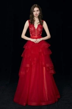 Formal Gowns Angela & Alison - 81025 Scalloped Plunge Lace Bodice Ballgown 10 Formal Gowns Angela & Alison - 81025 Scalloped Plunge Lace Bodice Ballgown