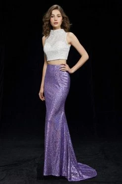 Angela & Alison - 81026 Two-Piece Fold Over High Neck Glitter Gown 9 Angela & Alison - 81026 Two-Piece Fold Over High Neck Glitter Gown