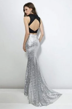 Angela & Alison - 81026 Two-Piece Fold Over High Neck Glitter Gown