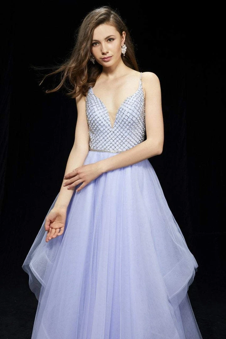 Angela & Alison - 81035 Lattice Plunging Pleated Evening Gown Formal Gowns 7 Angela & Alison - 81035 Lattice Plunging Pleated Evening Gown Formal Gowns