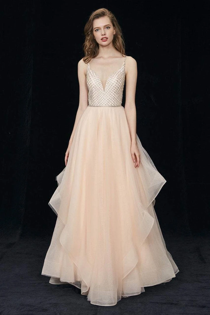 Angela & Alison - 81035 Lattice Plunging Pleated Evening Gown Formal Gowns 3 Angela & Alison - 81035 Lattice Plunging Pleated Evening Gown Formal Gowns