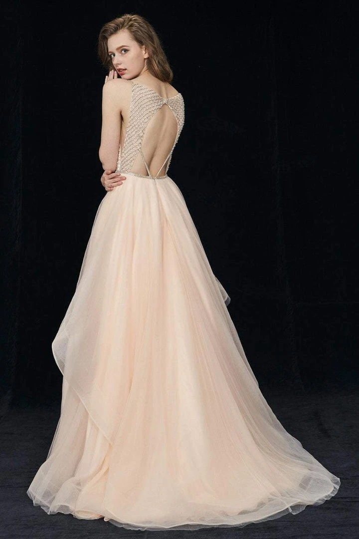 Angela & Alison - 81035 Lattice Plunging Pleated Evening Gown Formal Gowns 4 Angela & Alison - 81035 Lattice Plunging Pleated Evening Gown Formal Gowns