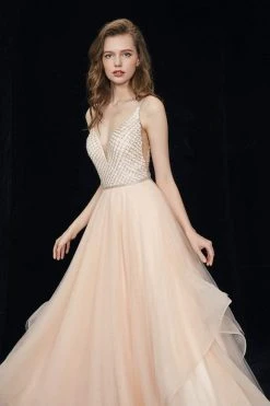 Angela & Alison - 81035 Lattice Plunging Pleated Evening Gown Formal Gowns 10 Angela & Alison - 81035 Lattice Plunging Pleated Evening Gown Formal Gowns