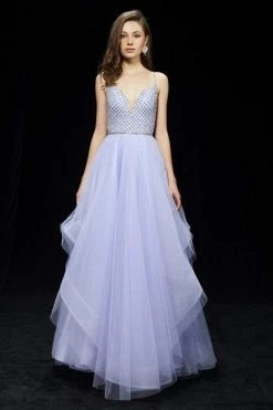 Angela & Alison - 81035 Lattice Plunging Pleated Evening Gown Formal Gowns 11 Angela & Alison - 81035 Lattice Plunging Pleated Evening Gown Formal Gowns