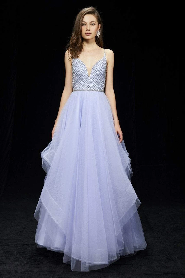 Angela & Alison - 81035 Lattice Plunging Pleated Evening Gown Formal Gowns 6 Angela & Alison - 81035 Lattice Plunging Pleated Evening Gown Formal Gowns